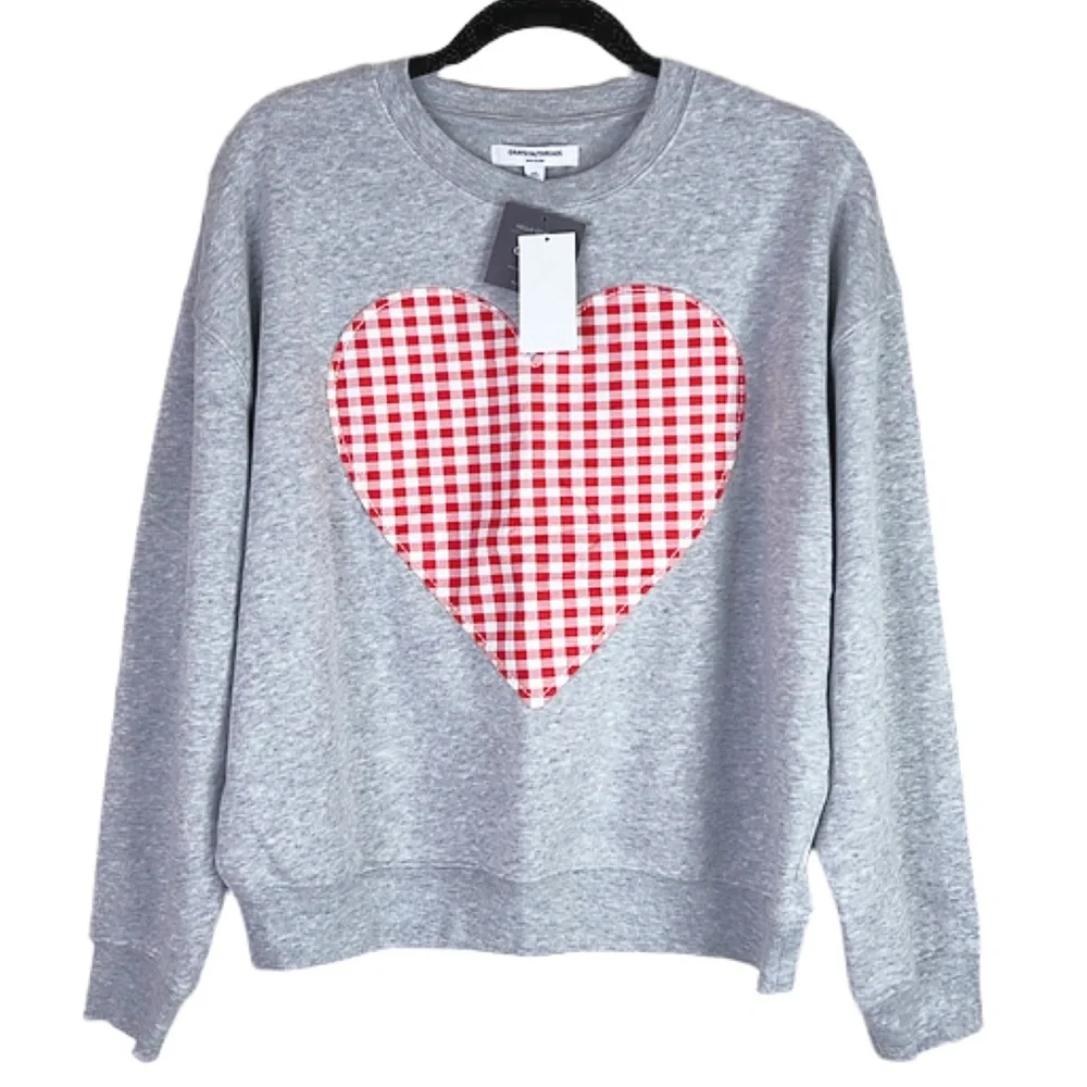 Gingham Heart Graphic Sweatshirt Top & Red Gingham Pants Bottom Pajama Set‎